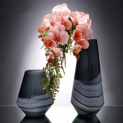 China Europe Glass Vase Gray Colored Wave Pattern Fashion Glass Flower Vase For Home Decoration for sale