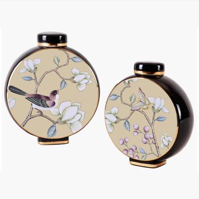 China Chinese Decor Crane Pattern Ceramic Home Accessories Morden Luxury Retro Storage Jar for sale