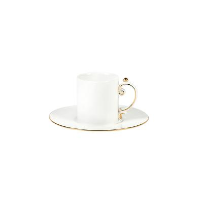 China Stocked Luxury White Glazed Fine Coffee Tea Cups And Saucers Set Of Modern Ceramic Wholesale Porcelain Gold Soft Bone China Cup for sale