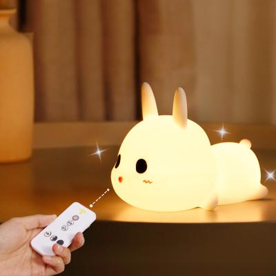 China Cute Led Night Light Kids Rabbit Shape Animal Rechargeable Colorful Bunny Table Lamp Silicone Night Light for sale