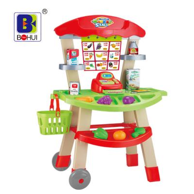 China ABS/PP Kids Learning Toy Plastic Kids Cash Register Role Play House Set Supermarket Shopping Baskets Pretend Play Set for sale