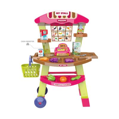 China New Toy Shopping Trolley Supermarket Toy Grocery Set For Kids Pretend Play Set 43*9*58 cm for sale