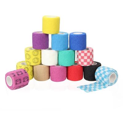 China 60%Nonwoven+35%Glue+5% Spandex Tape Athletic Nonwoven Latex Free Printed Sports Tape Cohesive Bandage for sale