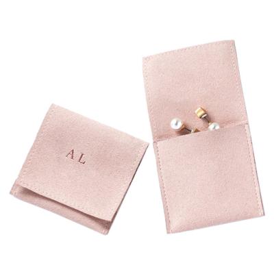 China Small Flapper Suede Jewelry Pouch Logo Necklace Earrings Jewelry Packaging Bag Small Flap Pink Velvet Jewelry Pouch Custom Made Pink Flapper Suede for sale