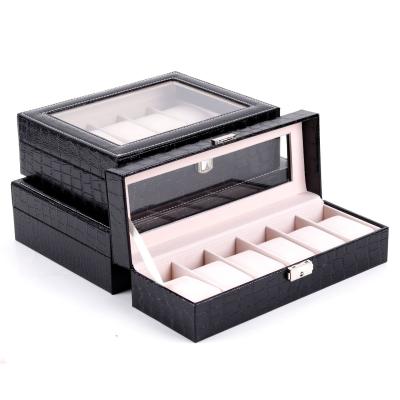 China Custom Luxury Black Leather Watch Case Box Winder Watch Box Watch Storage Organizer Luxury Black Leather Watch Case Boxes for sale