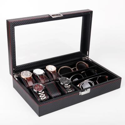 China Luxury Black Carbon Fiber Watch Box Watch Show Packaging Box Sunglasses Organizer Storage Carbon Fiber Watch Box for sale