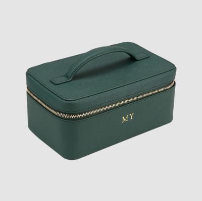 China Fashion personalized luxury custom vanity case tolietry case makeup bag organizer travel leather cosmetic bag with handle for sale