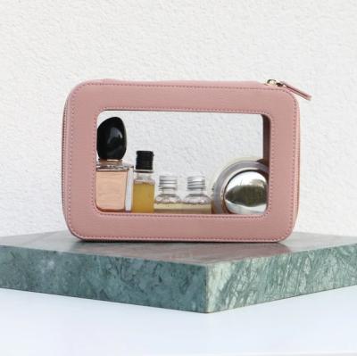 China Newcomer Fashion Makeup Bag Luxury Leather Transparent Cosmetic Pouch Beauty PU Zipper Travel Clear Case for sale