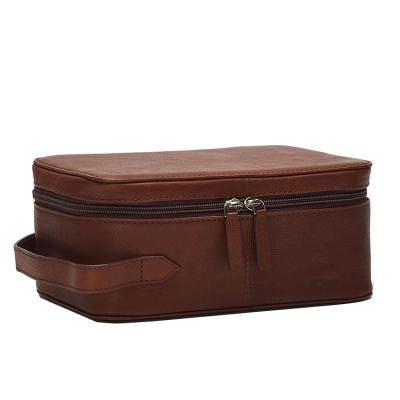 China Custom Made Leather Men's Toiletry Bag Travel Toiletry Bag Fashion Large Waterproof Wash Cosmetic Bag With Handle for sale