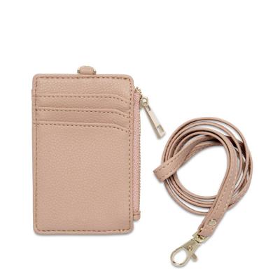 China Soft Leather Vintage Vegan Card Holder Multi Slots Credit Card Holder Vaccine Lanyard Card Holder for sale