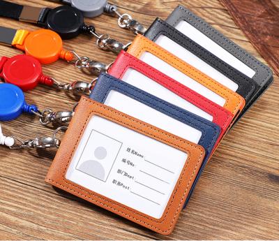 China Hot Selling Fashion PU Leather ID Card Wrapping Sleeves Lanyard Card Case Card Holders for sale