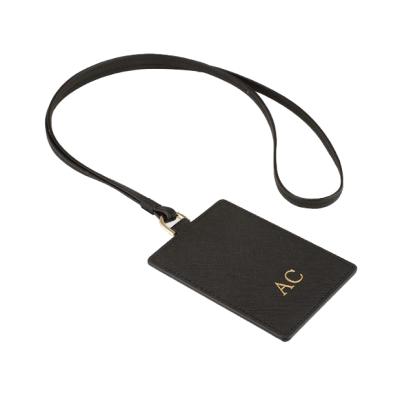 China Vintage personalized credit card holder custom vertical saffiano leather ID card holder with lanyard for sale