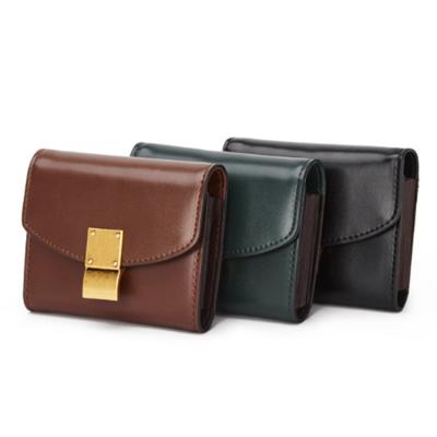 China Genuine Leather Mini Vintage Fashion Clutch Coin Purse Business Name Bank ATM Card Holder Wallet For Girls for sale