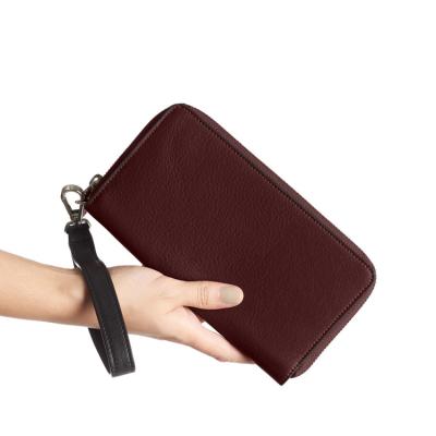 China Wholesale Custom RFID Checkbook Wallet Vintage Clutch Purse Zipper Women Genuine Leather Wallet for sale