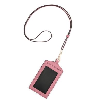 China New fashion leather strap lanyard neck id card holder saffiano rfid name card holder holder for card for sale