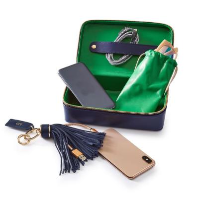 China Personalized Personalized Leather Zipper Travel Case Tech Storage Box Earphone Charger Cable Organizer for sale