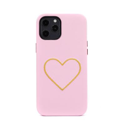 China 2021 Hot Shockproof Faux Leather Phone Case Girl Pink Heart Phone Case For iPhone 11 12 13 Pro Max for sale