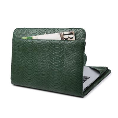 China Luxury Green Laptop Protective Cover Bag Computer Laptop Sleeve Case Leather Laptop Sleeve Case With Pockets for sale