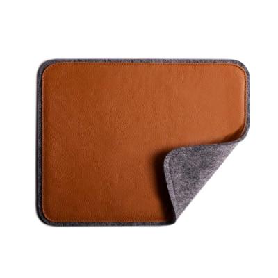 China Wholesale Custom Vintage Radiation Protection Office Laptop Square Genuine Leather PU Felt Desk Mat Mouse Pad for sale