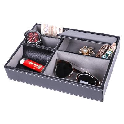 China Small Viable PU Leather Multifunctional Tray Holder Sunglasses Jewelry Men Desk Storage Organizer for sale