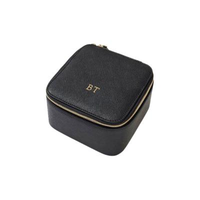 China Custom Leather Jewelry Box Personalized Mini Black Leather Jewelry Case Storage Box Travel Leather Jewelry Box for sale