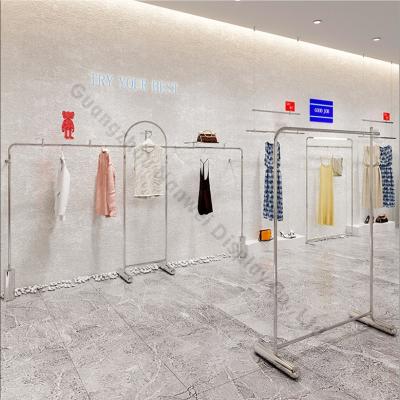 China Simple one-stop shop women's one-stop design stainless steel clothing display rack single hanging single boutique clothing pole for sale