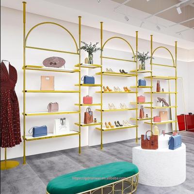 China One-stop design gold high-end shoes and bags rack women handbag display furniture for shoe shop design for sale