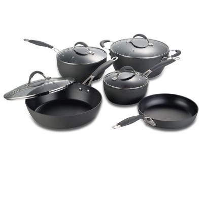 China Sustainable Eco Friendly Black 9pcs Pans Induction Kitchen Cooking Pot Non Stick Aluminum Cookware Set for sale