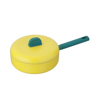 China Durable high quality yellow aluminum pressed kitchen non stick pan with long handle for sale