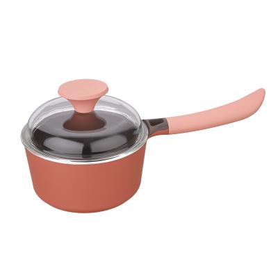 China 16CM Induction Pink Aluminum Nonstick Cookware Lid Viable Hot Selling Glass Casserole for sale