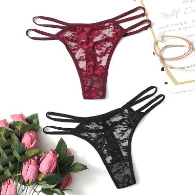 China Factory Supplier Lace Thong Panties Very Comfortable Antibacterial Soft Micro Floral Underwear for sale