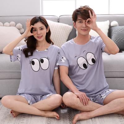 China Romantic Set of 2 Piece Summer Breathable Gray Short Sleeve Couple Sleepwear Pajamas for sale