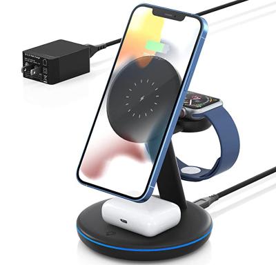 China Wholesale Custom 15W Cell Phone Magnetic 3 in 1 Wireless Charger Stand Cell Phone Fast Charging Stand Charging Stations for iPhone for sale