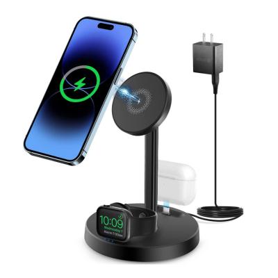 China Cell Phone Magnetic 3 In 1 Fast Charging Qi Wireless Charging Stations Stand Phone Holders With Type C Cable Wireless Charger For iPhone for sale