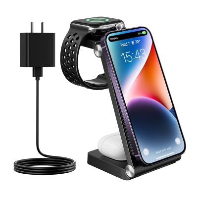 China Mobile Phone 3 in 1 Foldable Magnetic Wireless Portable Mobile Phone Charging Stand Phone Charging Dock for iPhone iWatch AirPods for sale