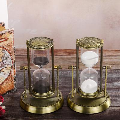 China Contemporary Decorative 30 Min Hourglass Metal Sand Timer 60 Minute Sand Clock Office Business Gift Souvenir Hour Gold Glass for sale