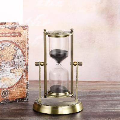 China Contemporary Decorative Brass Glass Sand Timer Vintage Hourglass Rotating Sand Clock Timer for Home Office Decor for sale