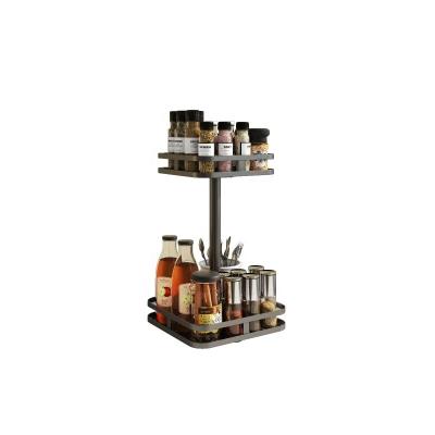 China Sustainable 2 Tiers Modern Black Rotating Kitchen Spice Storage Racks And Racks Spice Rack for sale