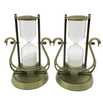 China Contemporary Decorative Metal Sand Timer 30 Min Hourglass 60 Minutes Sand Clock Office Business Gift Souvenir Hour Gold Rotating Glass for sale