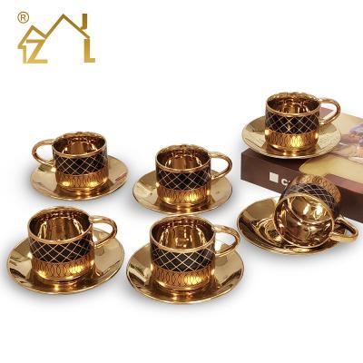 China Viable Delicate Cheap Selling Turkish Silver Gold Design Hotel Porcelain Coffee Cups With Saucer Set for sale