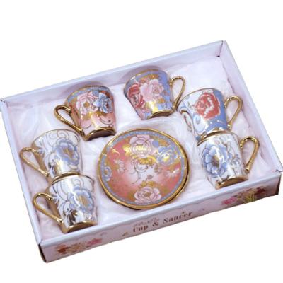 China Unique Design 80CC Ceramic Fancy Gold Rim Arabic Cheap Porcelain Coffee Cup Tea Cups and Saucers Set Viable for sale