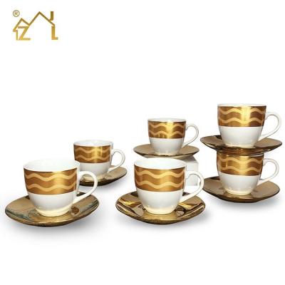 China Cheap Golden Arabic Porcelain Coffee Cup And Saucer Gift Set Viable for sale