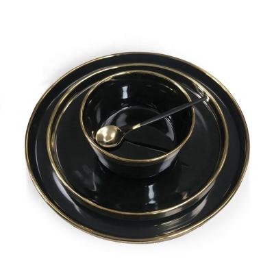 China Sustainable Luxury Gold Plated Black Dinnerware Set Dinner Plate for sale