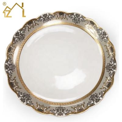 China Sustainable Pocelain Embossed Gold Design Ceramic 12 Inch Dish Dinnerware for sale