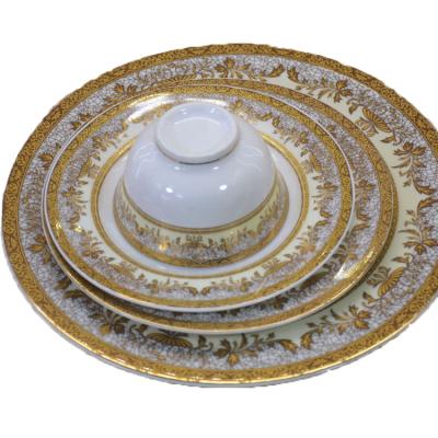 China Sustainable style restaurant European Court porcelain tableware ceramic dishes gold teacup luxury teapot dishes bowl set for sale