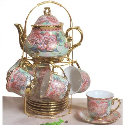 China Sustainable Fine Home Dining Room Vintage Porcelain Tea Set Teapot Set Porcelain With Stand for sale