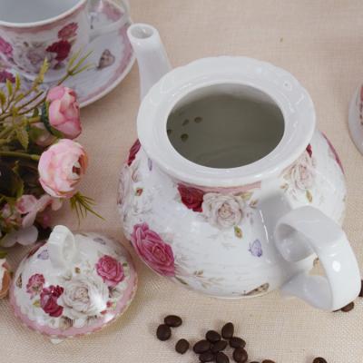 China OEM Design Sustainable Household Flowers Pattern Exquisite Ceramic Porcelain Gift Teapot Tea Cups Set for sale