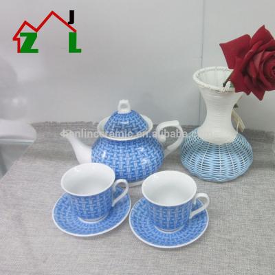 China New Viable Home Gift of 160cc Kitchen Mugs Ceramic Coffee Cup and Saucer with Teapot Set for sale