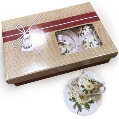 China European Disposable Porcelain Household Flower Style Porcelain Coffee Tea Cup Set White Gift Box for sale