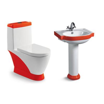 China DCBJ A3924 C3026 Modern Bathroom Set Pedestal Wash Basin With One Piece Toilet Bowl for sale